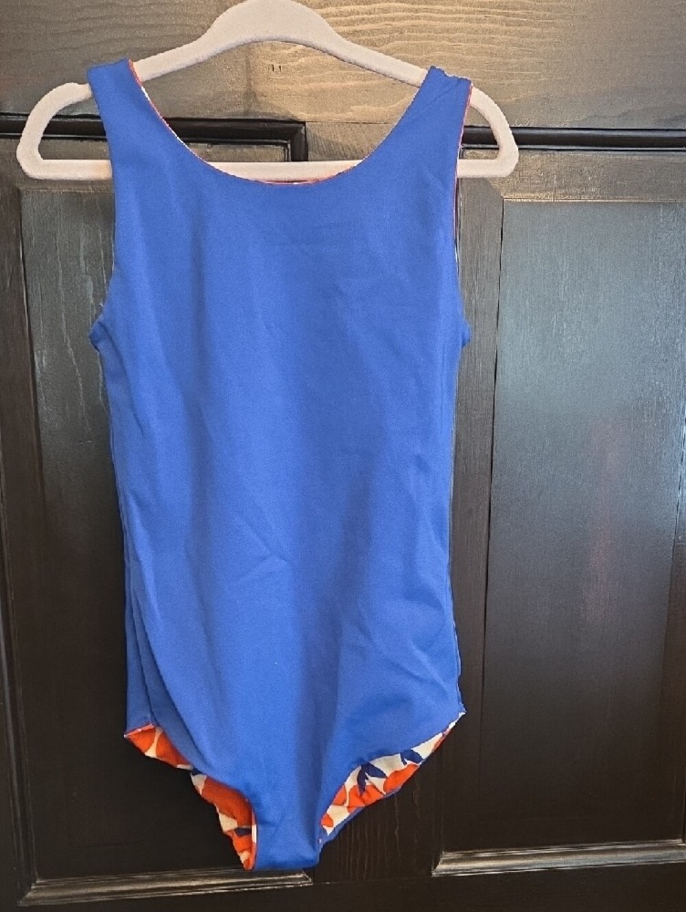 Hanna Anderson Reversible Orange Print One-Piece Swimsuit - Orange & Blue - Picture 3 of 3
